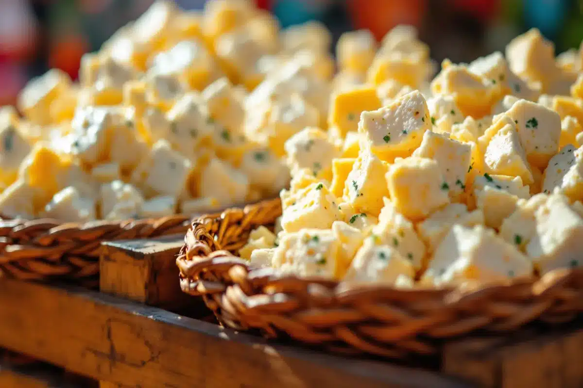 A Close-Up Of Cotija Cheese And Feta Cheese Side By Side.